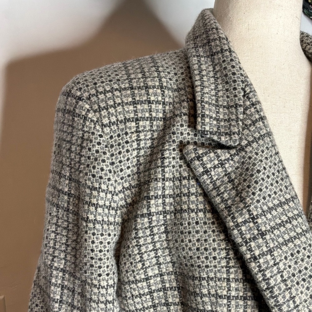 Giorgio Sant’ Angelo Grey Wool Tweed Plaid Pea Coat Size 12